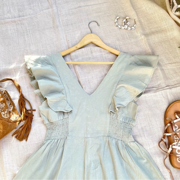 Sage Green Ruffled Button-Front Romper - Picture 15 of 15